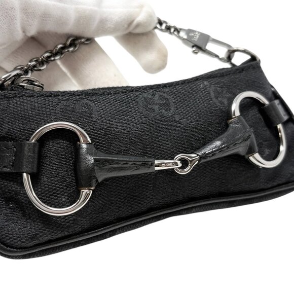 GUCCI Vintage GG Monogram Horsebit Micro Pouch Coin Purse Black Silver [106221] - Picture 10 of 13